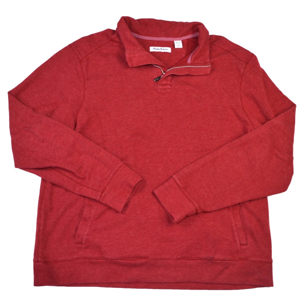 Tommy‎ Bahama 1/4 Zip Sweater Mens XL Red Pullover Front  Pockets Long Sleeve